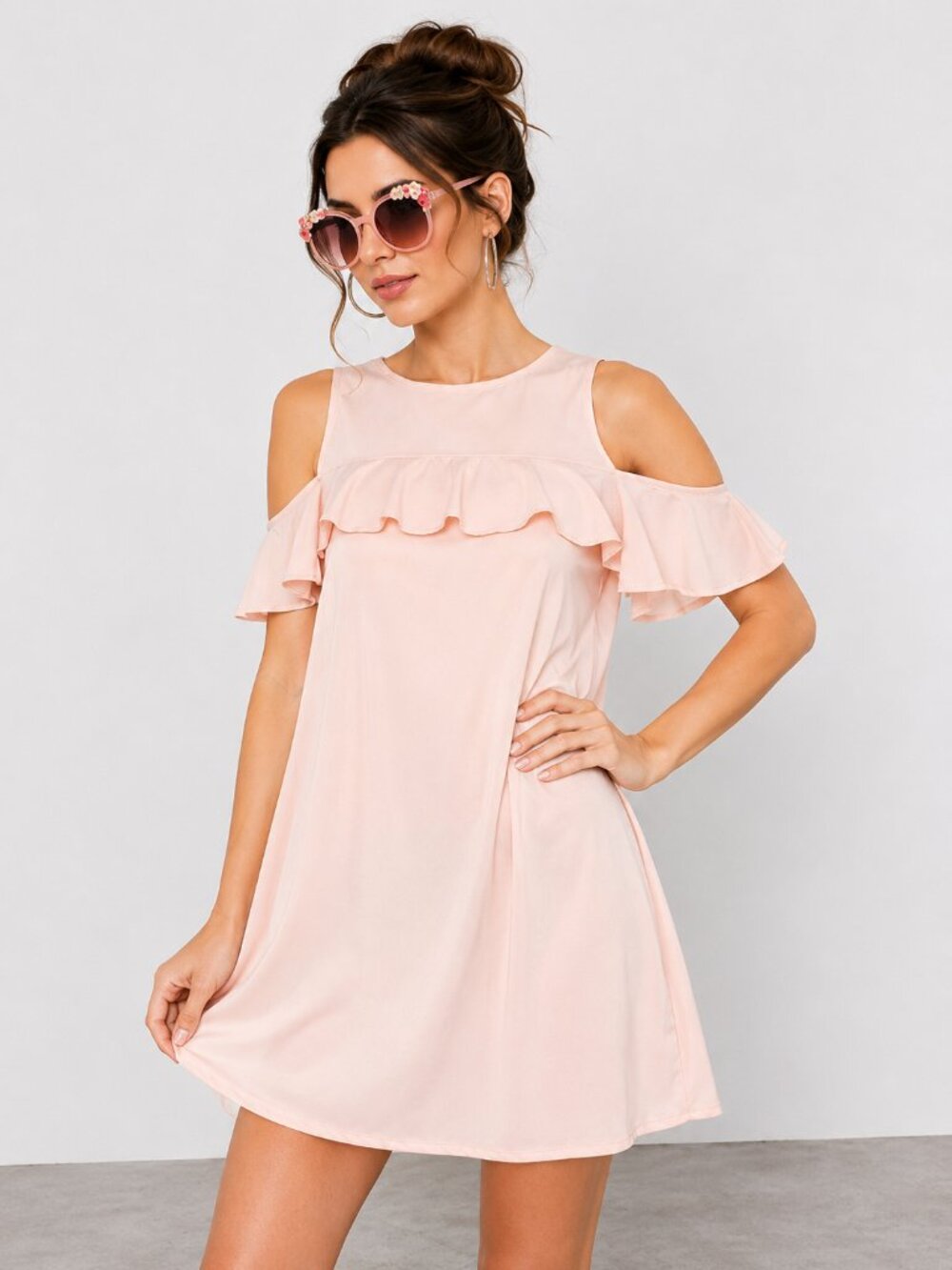 Pink Cold Shoulder Babydoll Dress Ruffle Coquette NWT